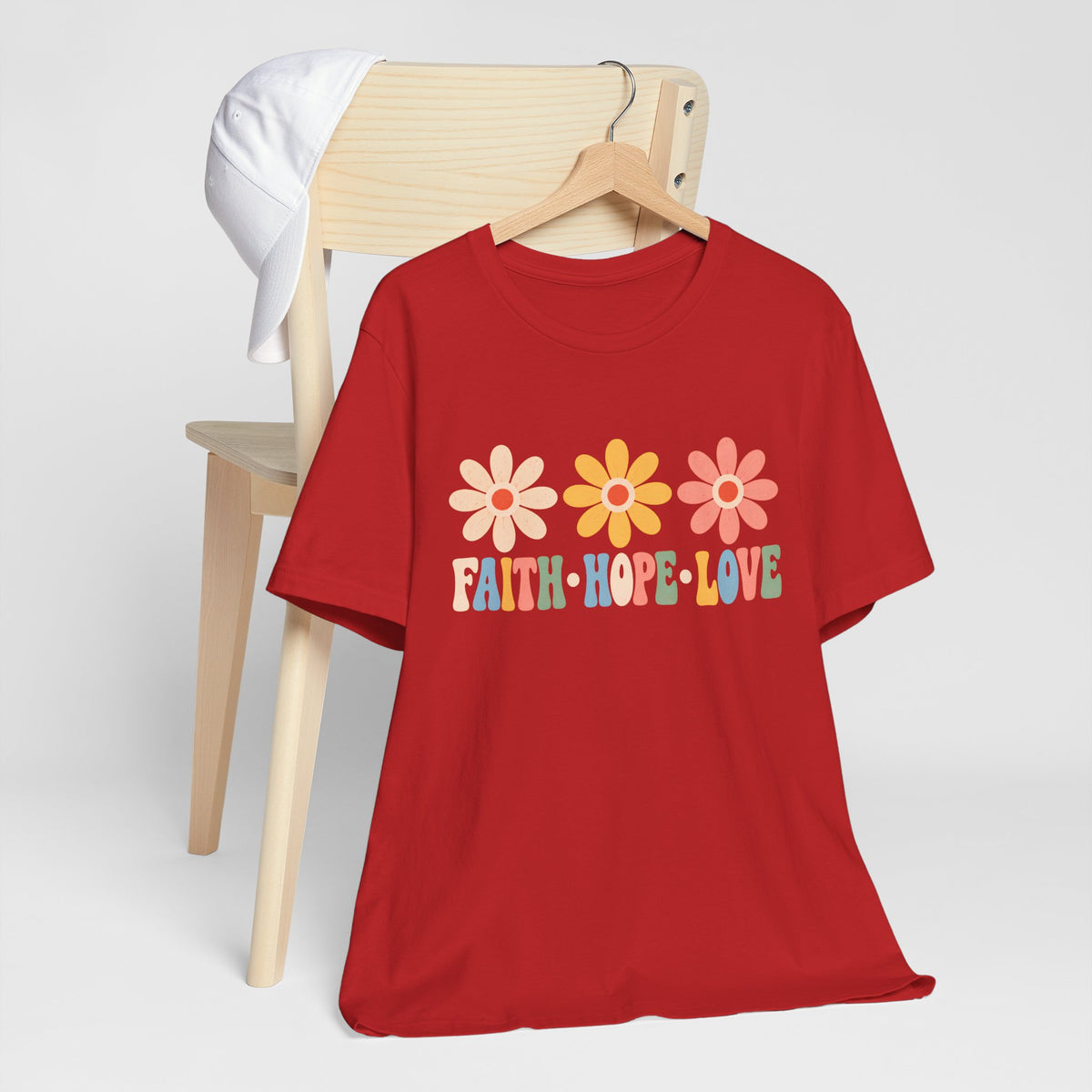 Faith Hope Love Floral T-Shirt, Retro Flower Graphic Tee - 14978