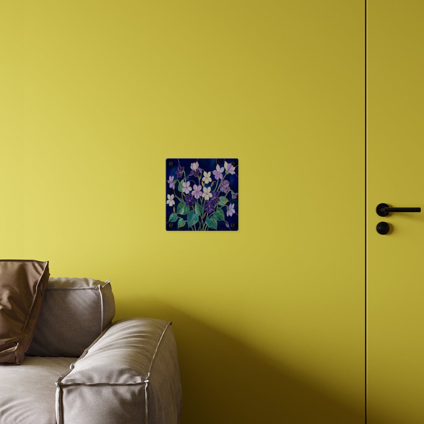 Violet Floral Acrylic Wall Art Panel — Purple Violets on Deep Blue - 14600