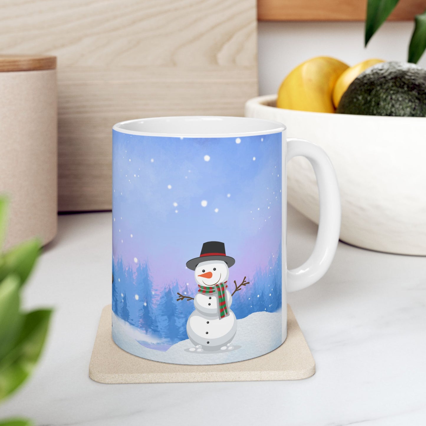 Winter Tree, Snowman & Puppy - Ceramic Mug, (11oz, 15oz) - 10398