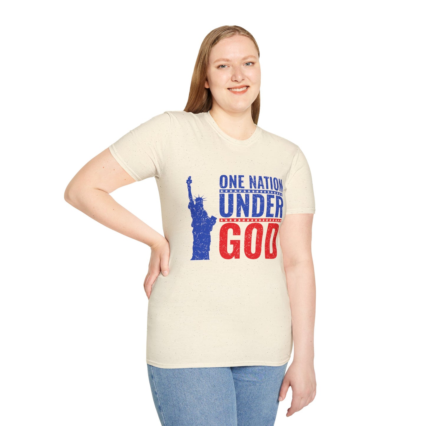 One Nation Under God, Patriotic Softstyle T-Shirt - Independence Day Tee, Fourth of July Shirt, Unisex Comfort Wear, Gift for Veterans - 13494