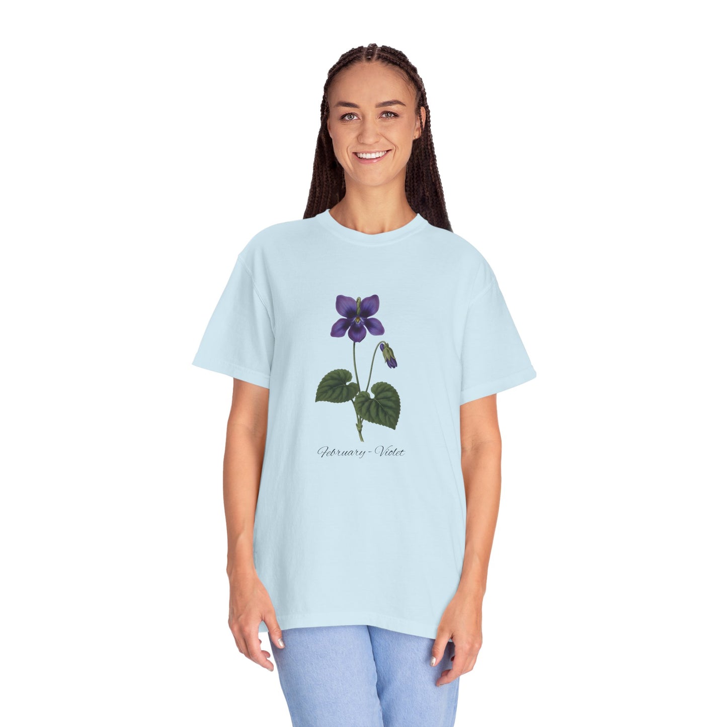 February Birth Flower Violet T-Shirt – Heavyweight Garment-Dyed Tee - 14700