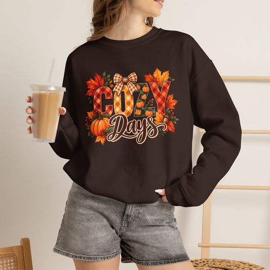 Cozy Days Sweatshirt,  Fall Pumpkin & Plaid Crewneck - 14525