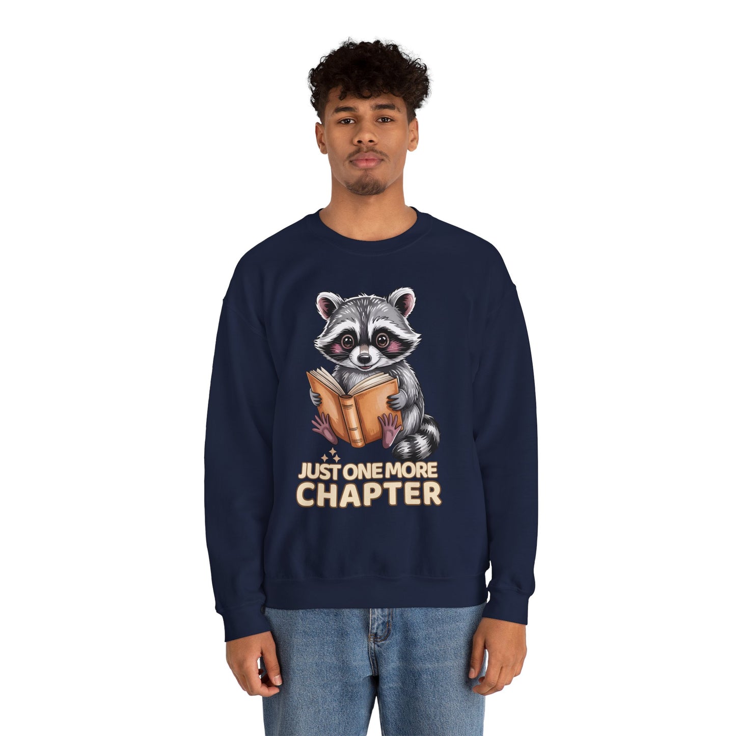Just One More Chapter Sweatshirt – Cute Raccoon Reading Graphic, Book Lover Gift for Teacher or Librarian - 14791