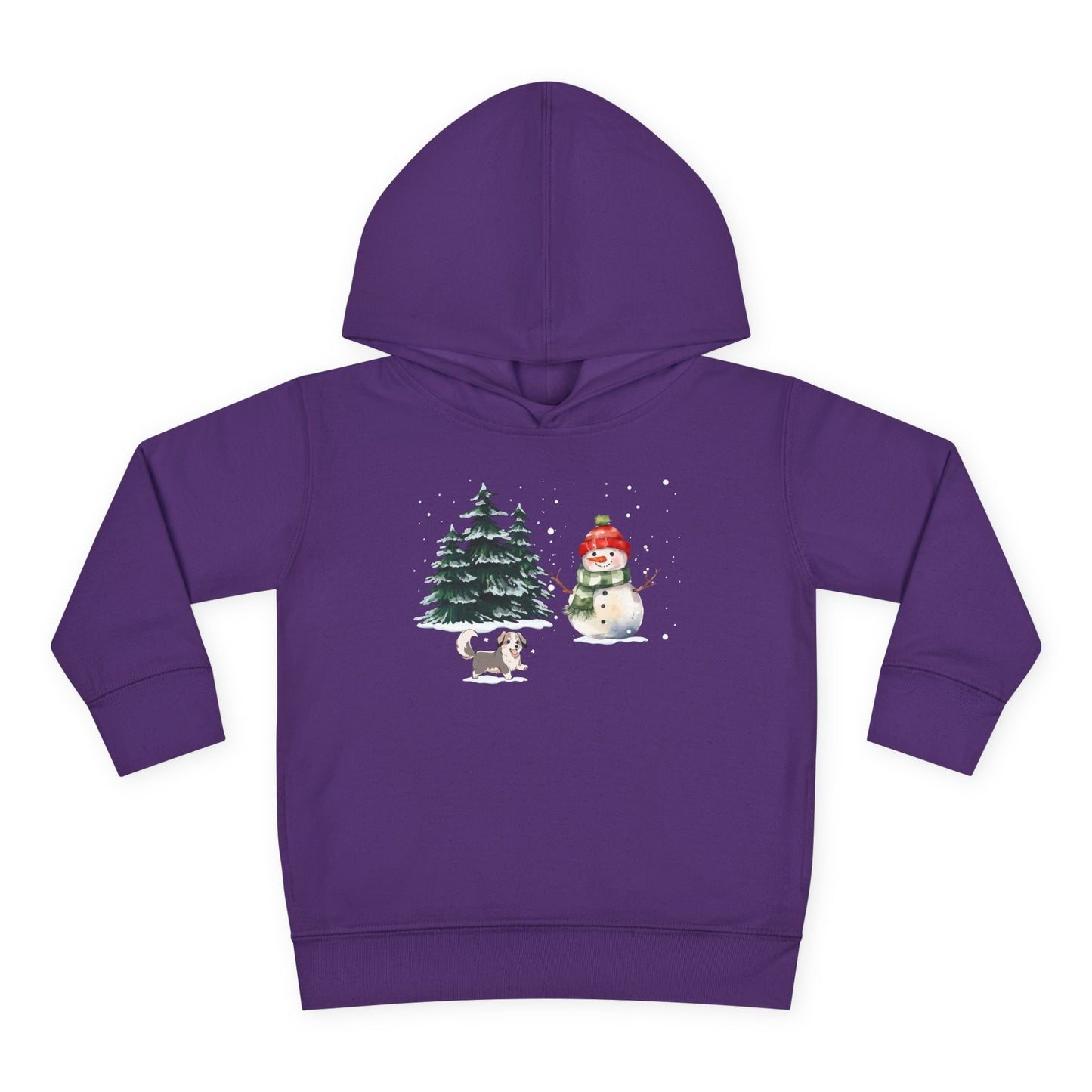 Winter Trees, Snowman & Puppy - Toddler Pullover Fleece Hoodie - 10270