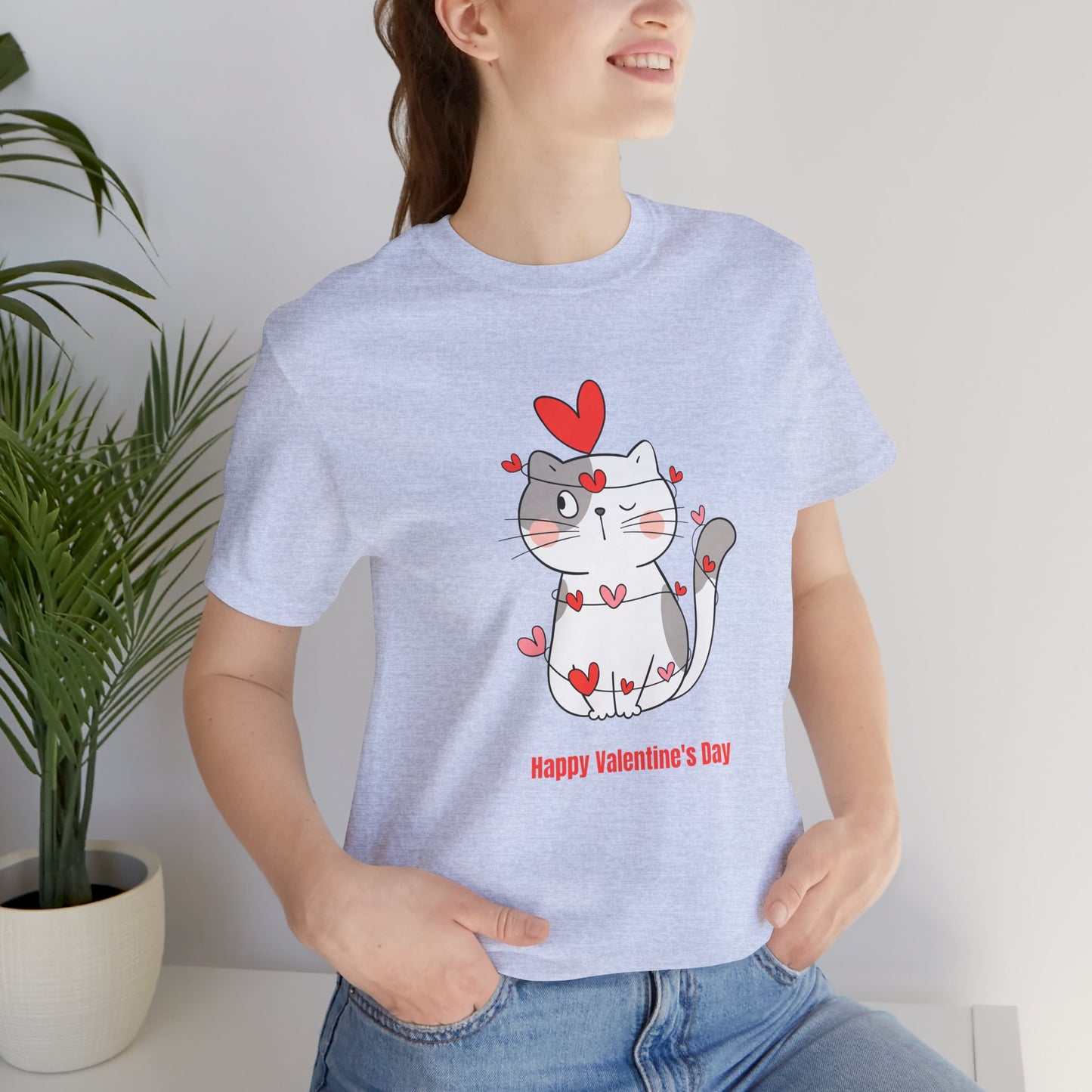 Cute Cat, Happy Valentine's Day - Unisex Jersey Short Sleeve Tee - 11359