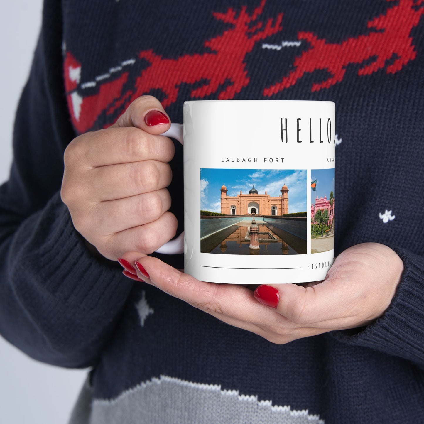 Hello Dhaka! Ceramic Mug – 11oz & 15oz – Perfect Gift for Travel Lovers and Culture Enthusiasts - 12211