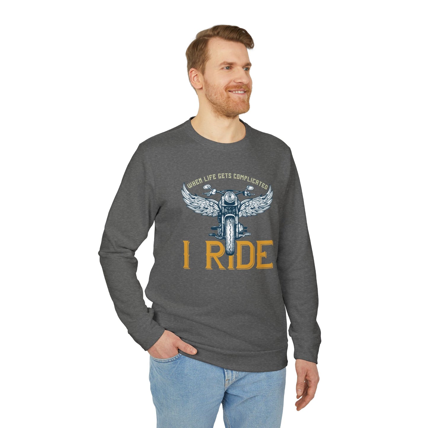 When Life Gets Complicated, I Ride - adidas Unisex Fleece Crewneck Sweatshirt - 14098