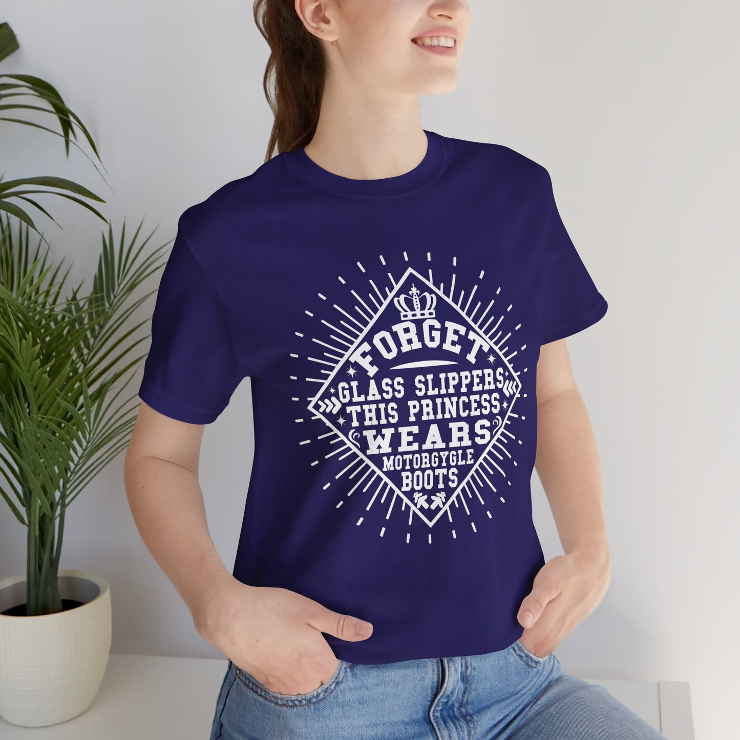 Forget Glass Slippers, This Princess Wears Motorcycle Boots - Unisex Jersey Short Sleeve Tee - 13497