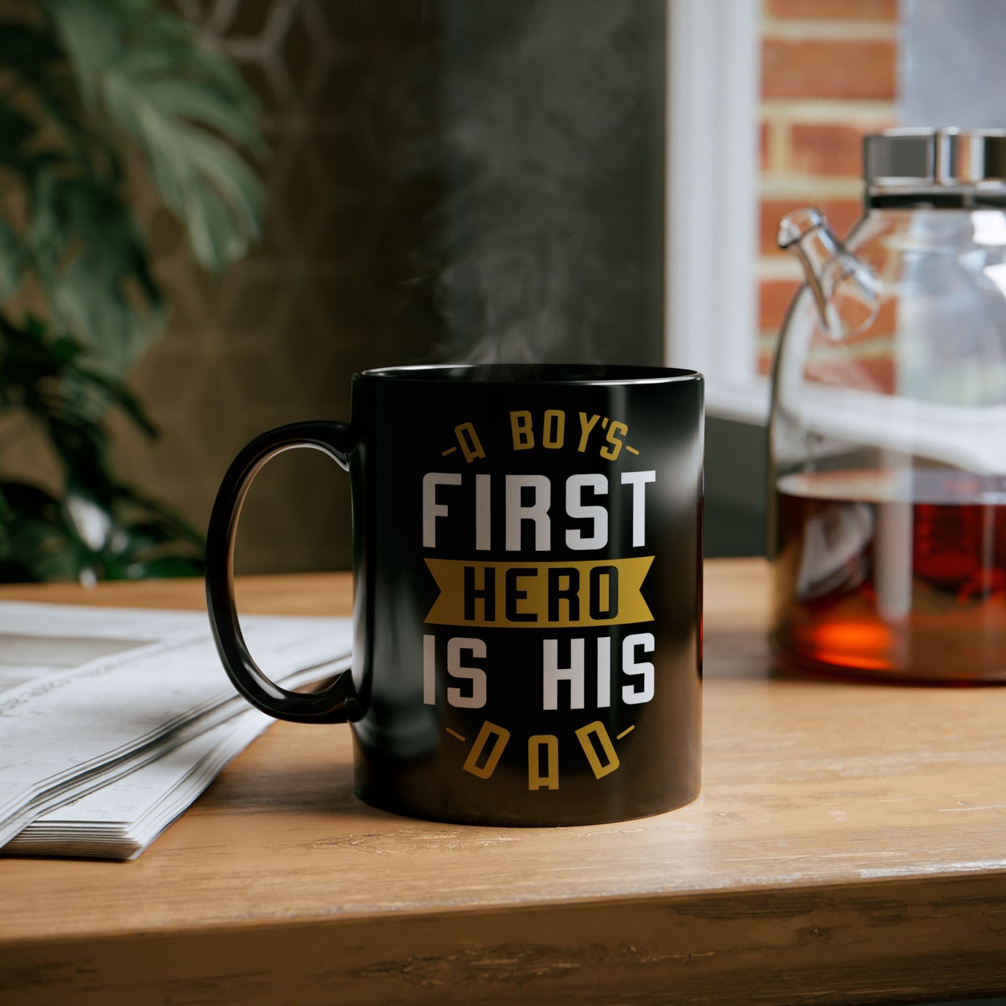 "A Boy's First Hero Is His Dad" Black Mug, 11/15oz - 12915
