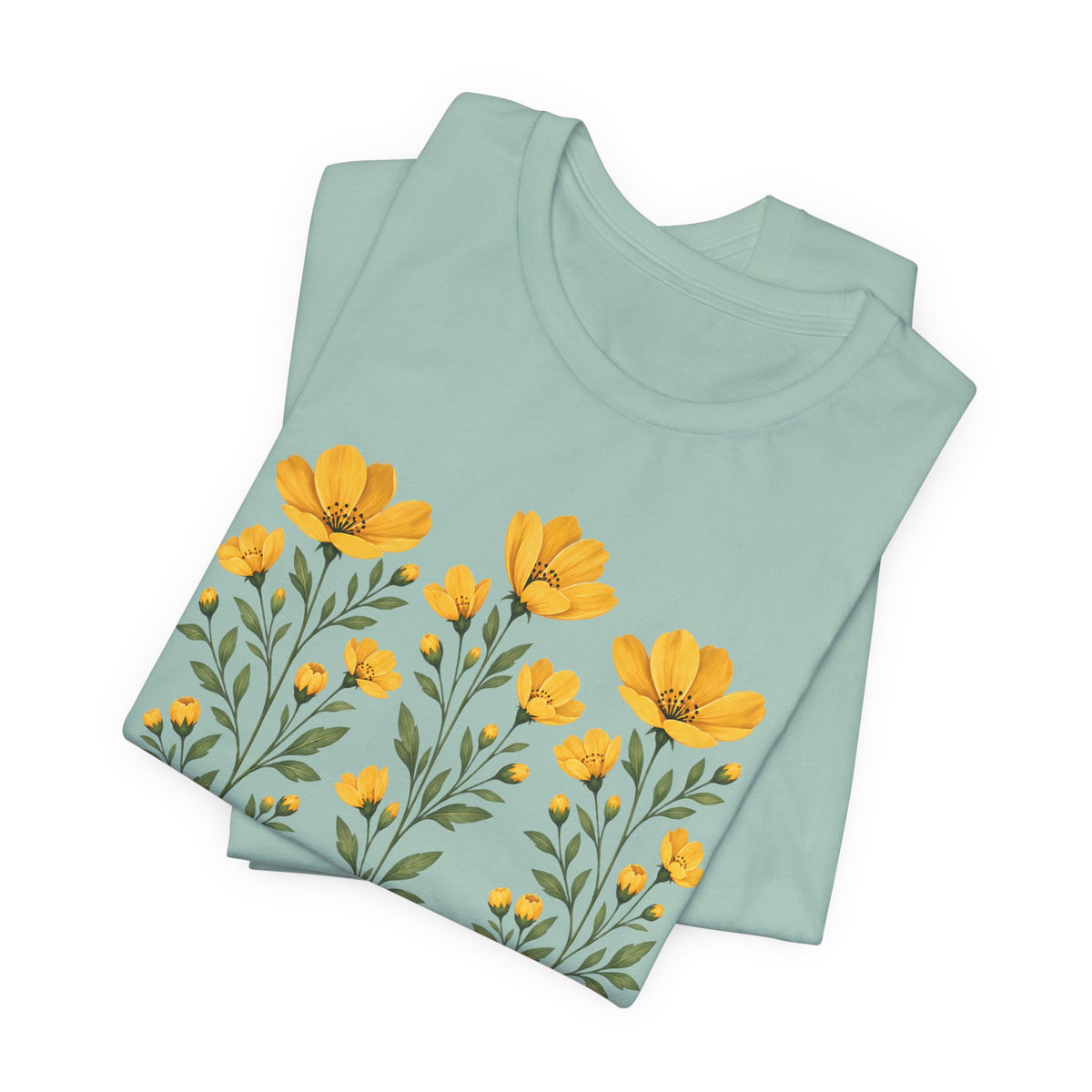Golden Yellow Wildflower T-Shirt, Vintage Botanical Floral Tee - 14544
