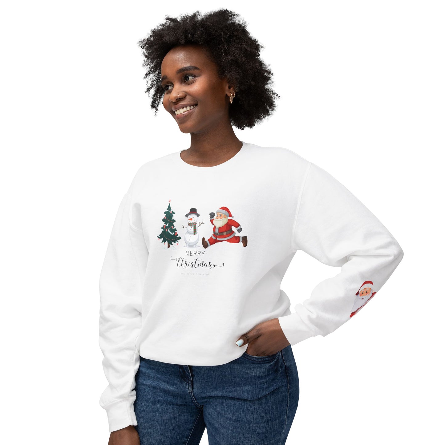 Christmas Tree, Snowman & Santa - Unisex Lightweight Crewneck Sweatshirt - 10392