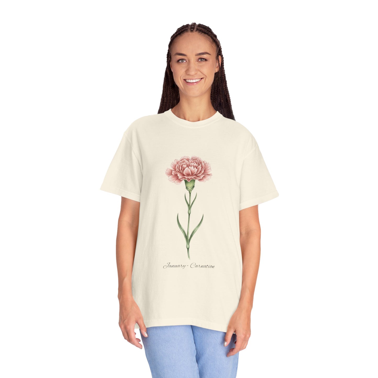 January Birth Flower Carnation T-Shirt – Heavyweight Garment-Dyed Tee - 14686