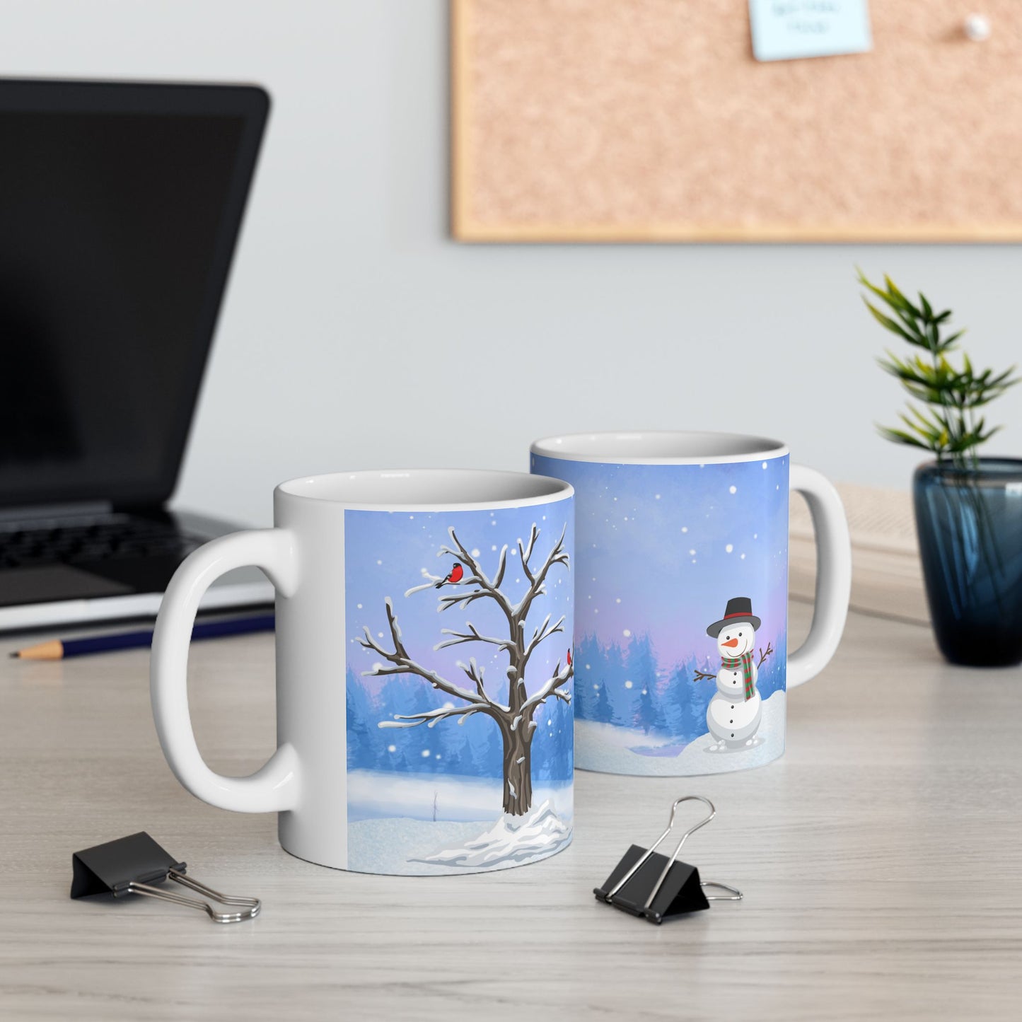 Winter Tree, Snowman & Puppy - Ceramic Mug, (11oz, 15oz) - 10398