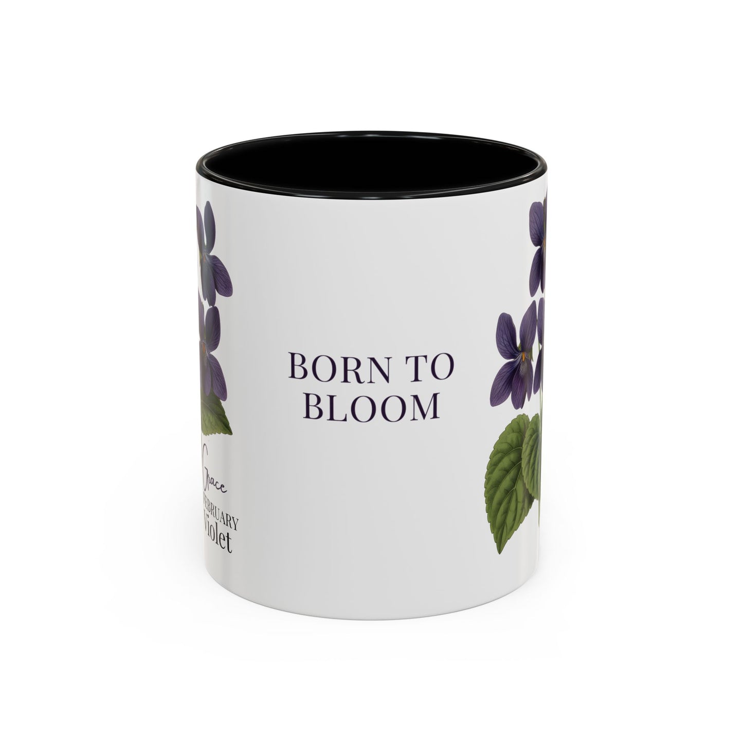 February Birth Flower Violet Mug – Personalized Name Coffee Cup - 14687