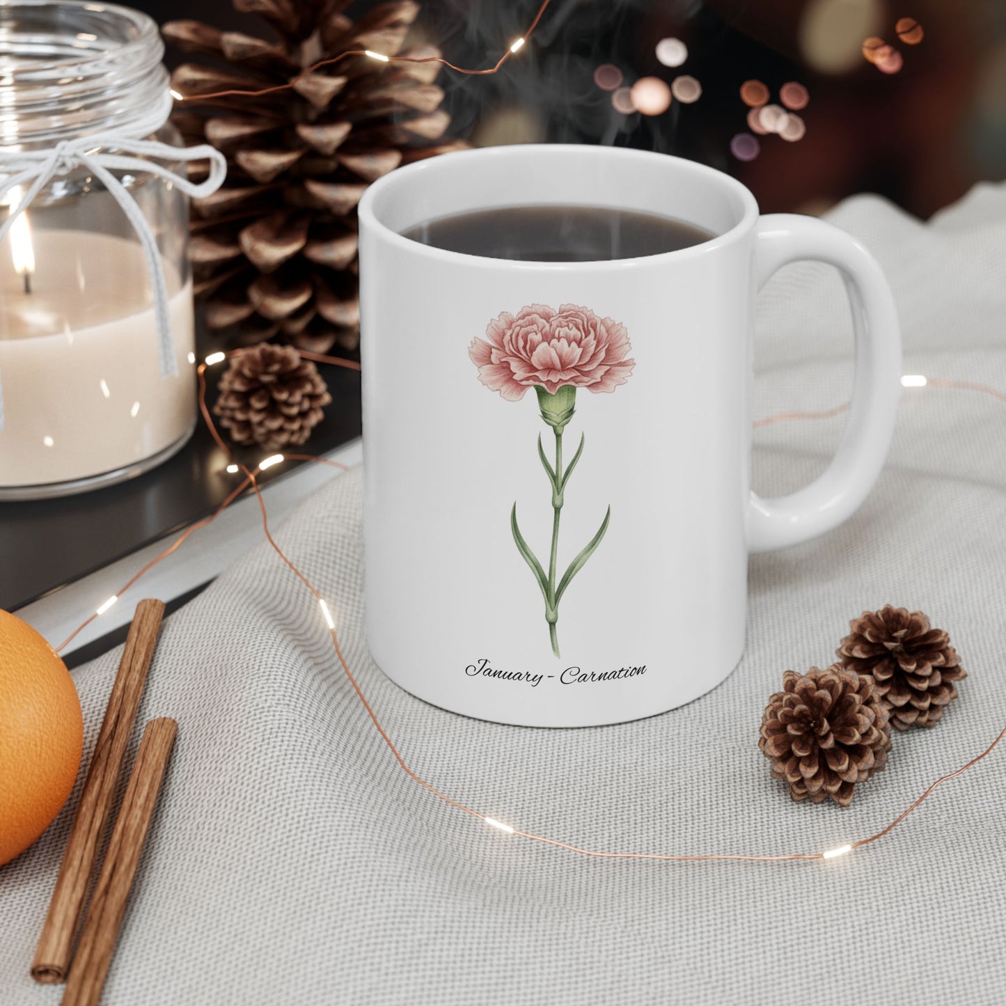 January Carnation Birth Flower Mug – Customizable (11oz & 15oz) - 14669
