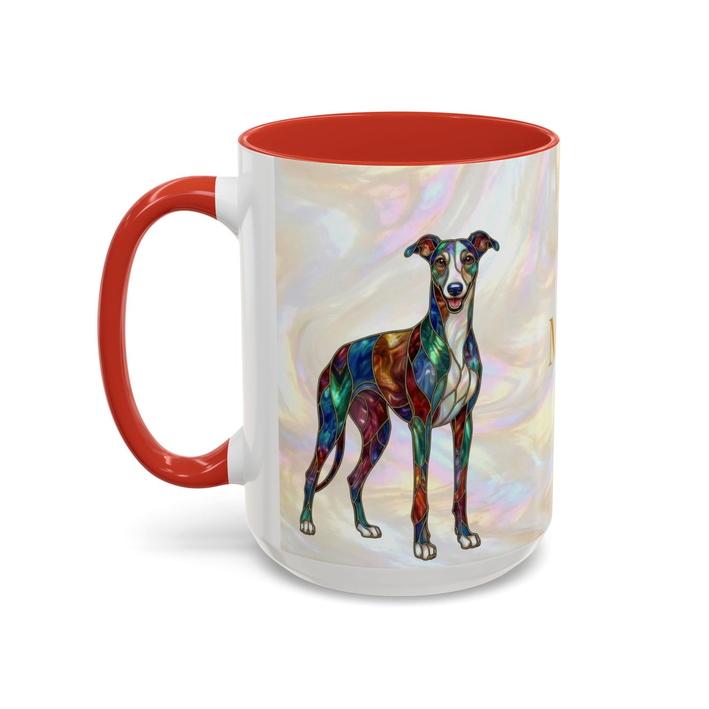 Personalized Greyhound Coffee Mug – Stained Glass Dog Accent Mug (Name Customizable)  - 14523