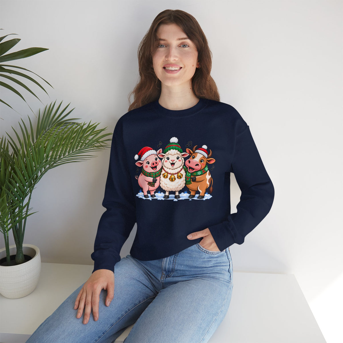 Christmas Farm Animal Friends Sweatshirt, Cute Holiday Crewneck - 14560