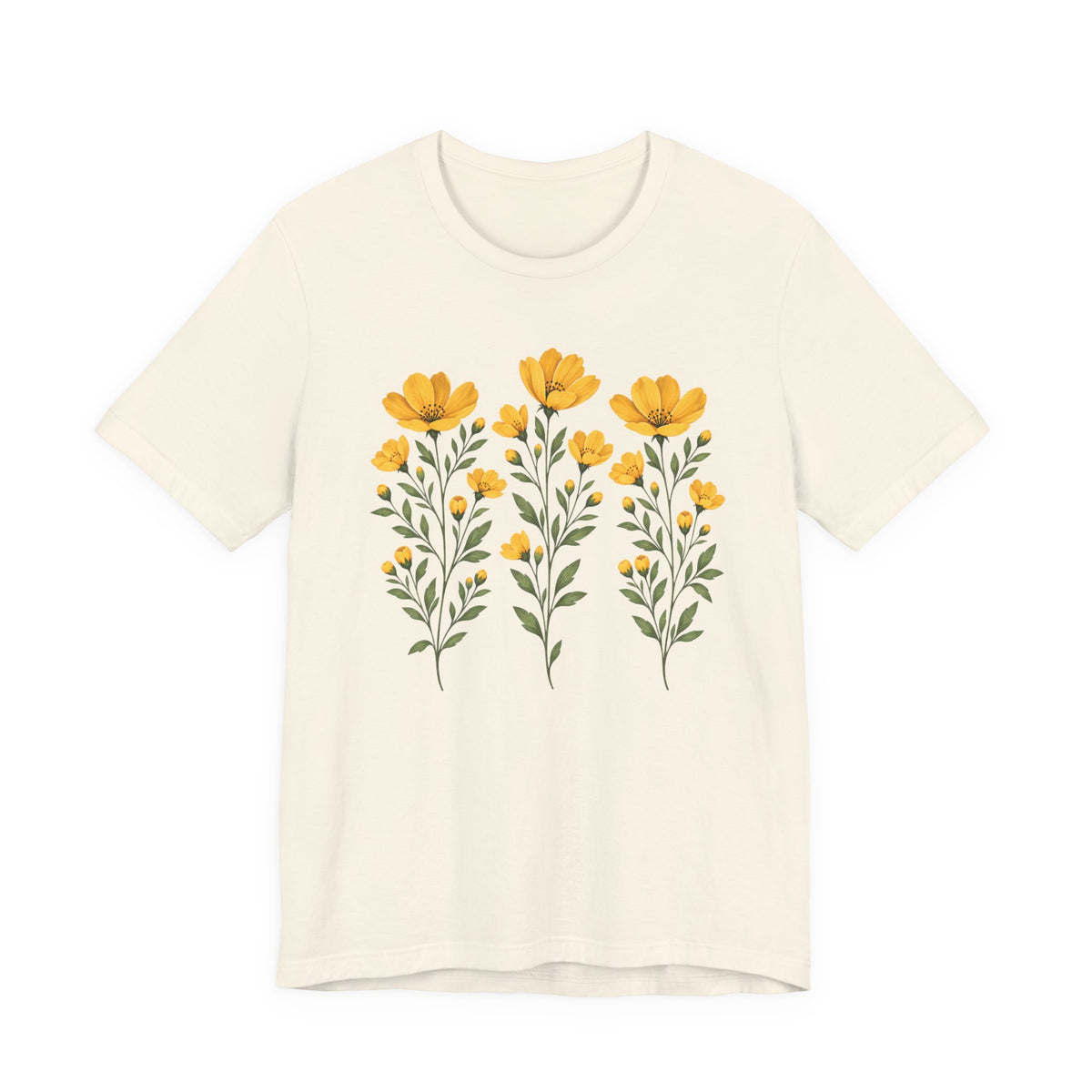 Golden Yellow Wildflower T-Shirt, Vintage Botanical Floral Tee - 14544
