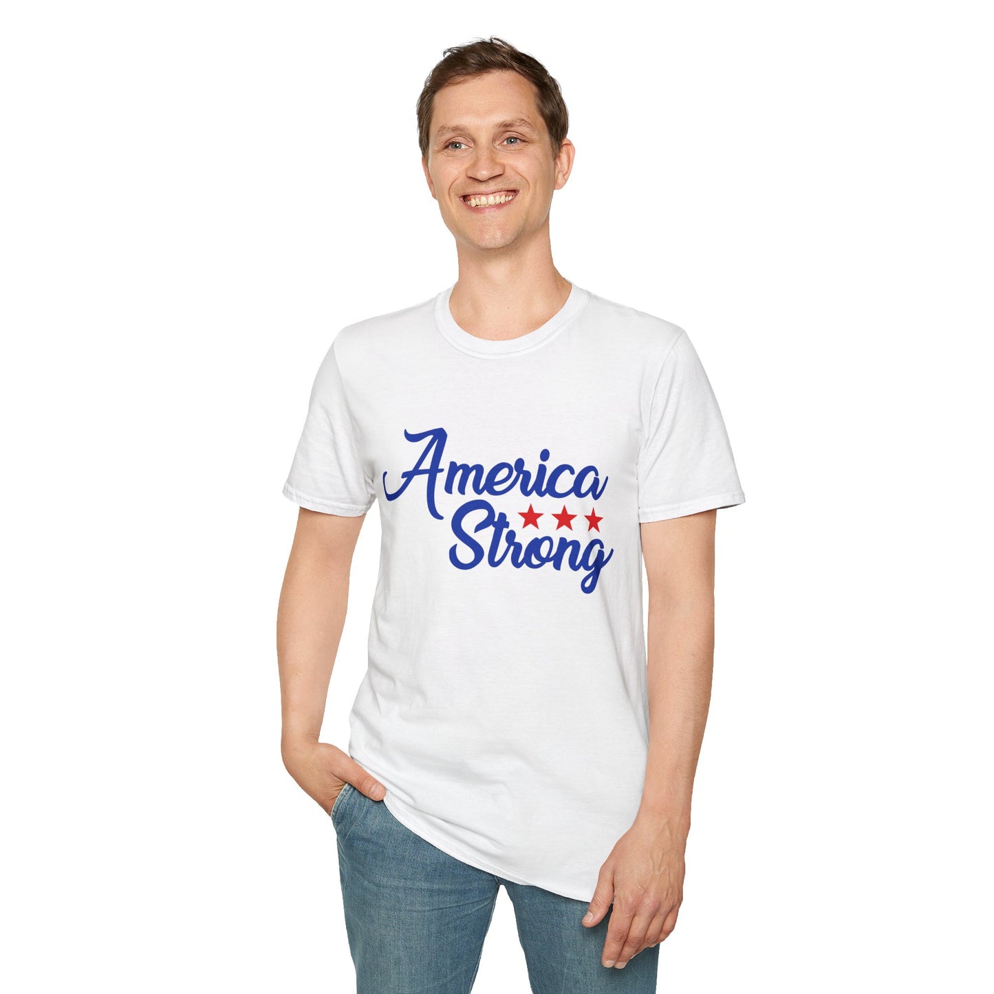 America Strong Unisex Softstyle T-Shirt - Patriotic Tee for BBQs, Memorial Day, 4th of July, Gift for Him/Her, Casual Wear - 13694