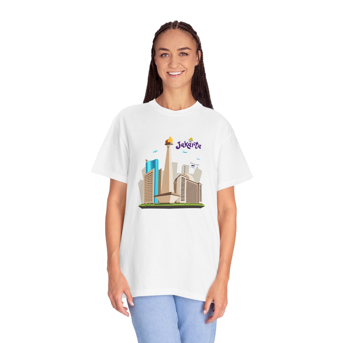 Jakarta Cityscape Unisex Garment-Dyed T-Shirt - Casual Travel Tee - 12129
