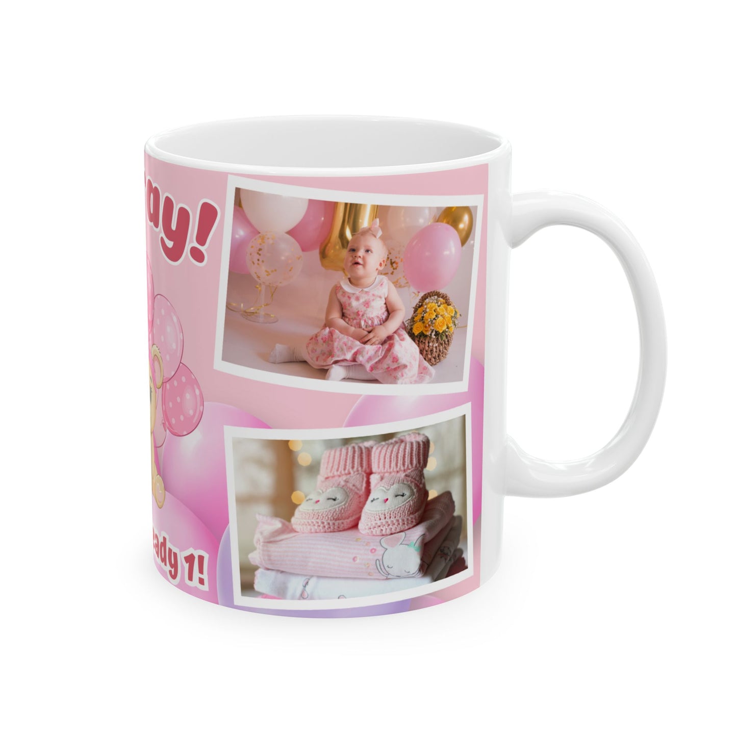 Cute Birthday Memory Ceramic Mug | Hooray! We're already 1 | Photo Collage Mug | Perfect Gift, Baby's 1st Birthday, Milestone Celebration - 13999