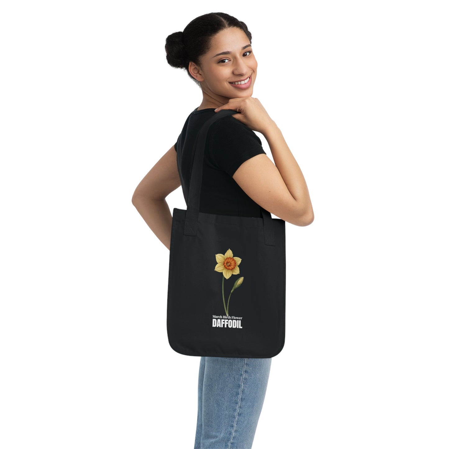 March Birth Flower Tote Bag – Daffodil Botanical Canvas Bag, March Birthday Gift for Her - 14796