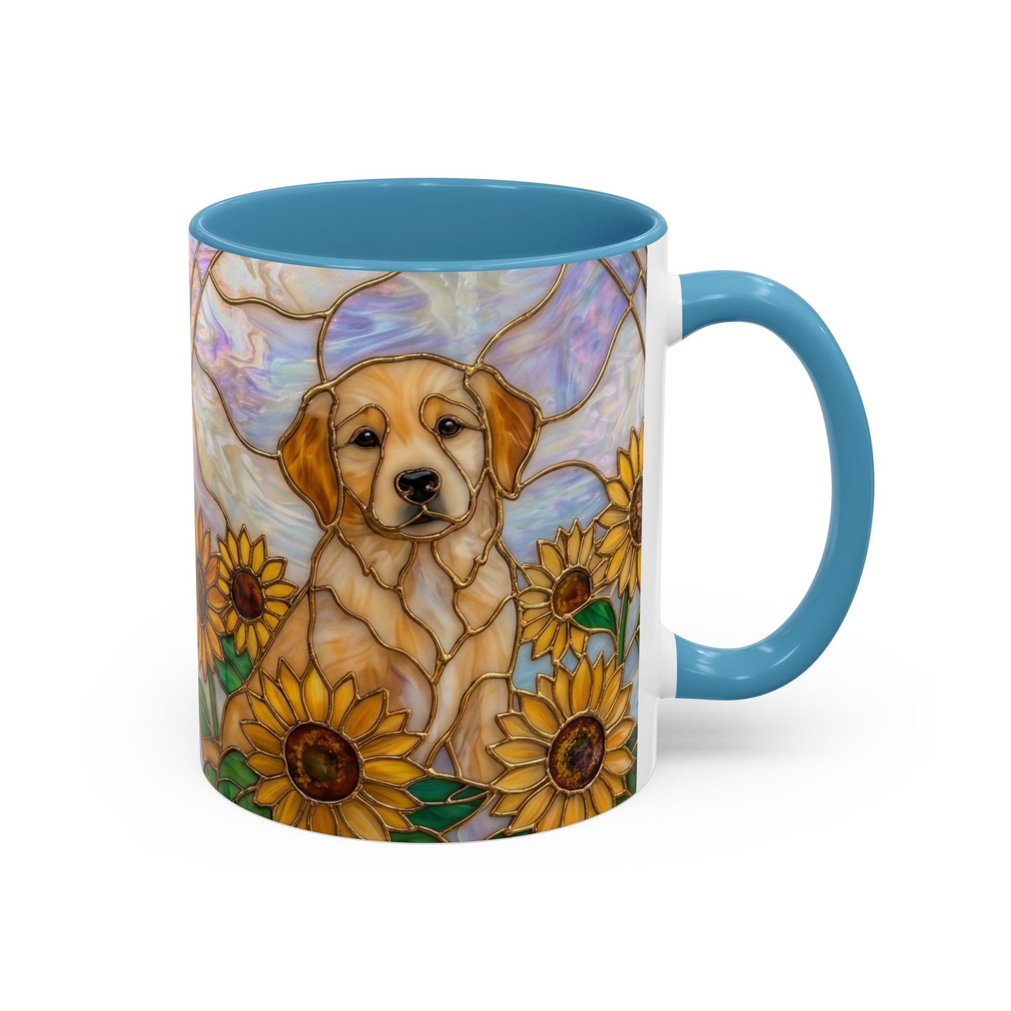 Sunflower Golden Retriever P uppiesAccent Coffee Mug –  Stained Glass Design (11/15 oz) - 14527