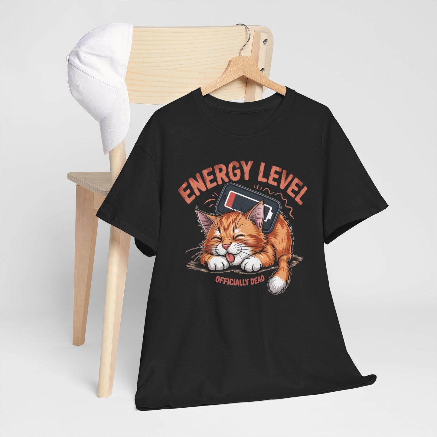 Energy Level: Officially Dead T-Shirt — Funny Cat Graphic Tee, Cat Lover Gift - 14867