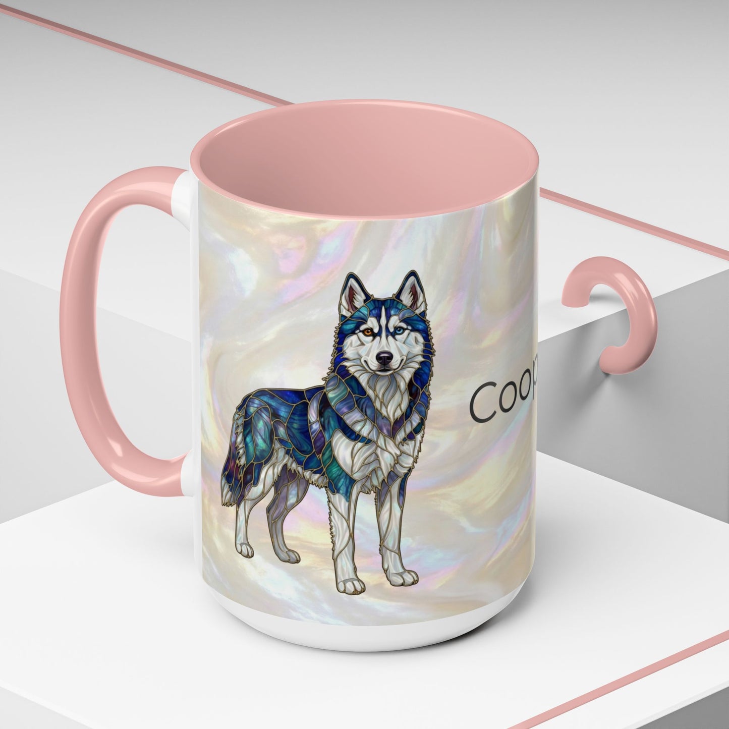 Personalized Husky Accent Coffee Mug – Stained Glass Design (11/15oz) - 14543