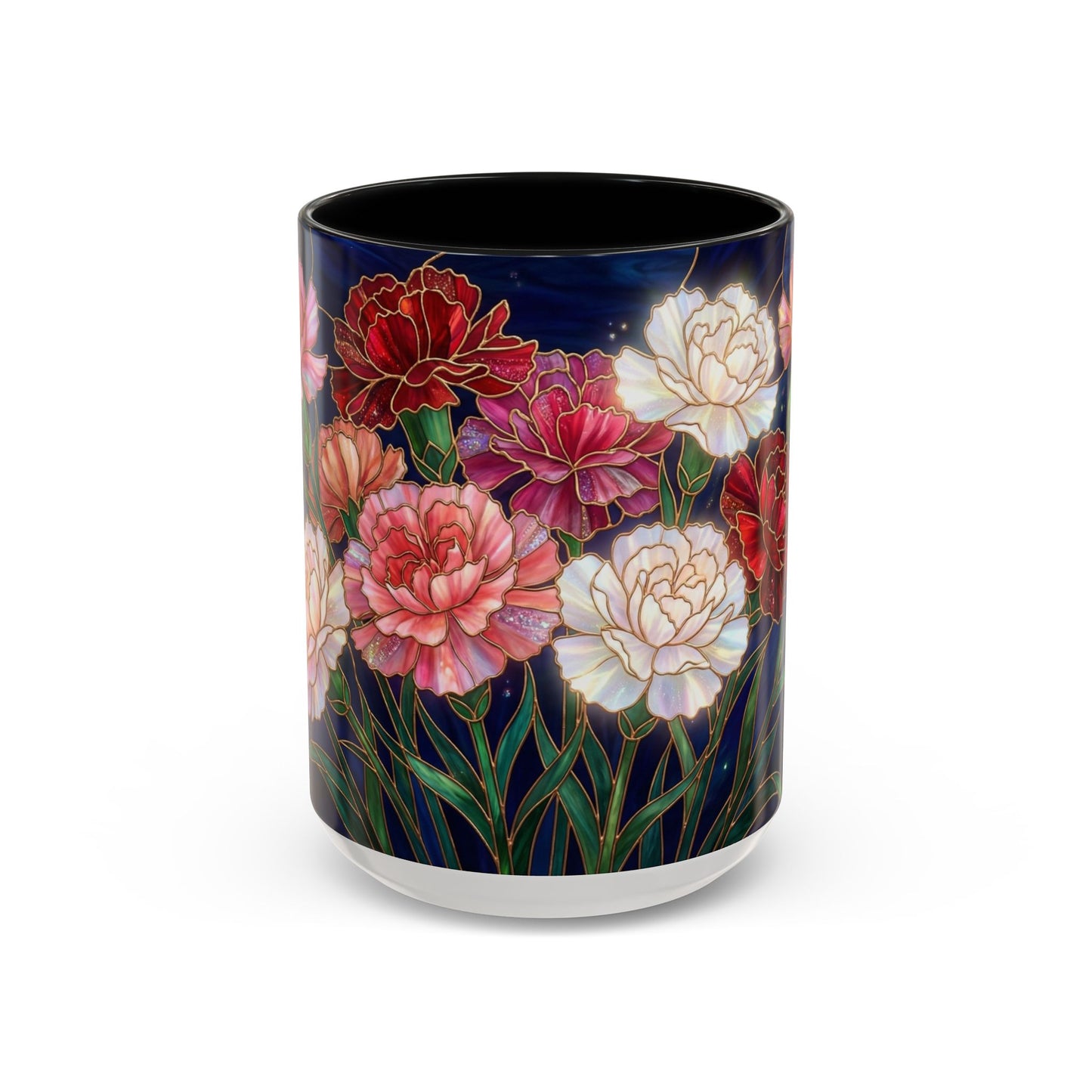 Carnation Floral  Accent Coffee Mug — Stained Glass Design (11/15oz) - 14559