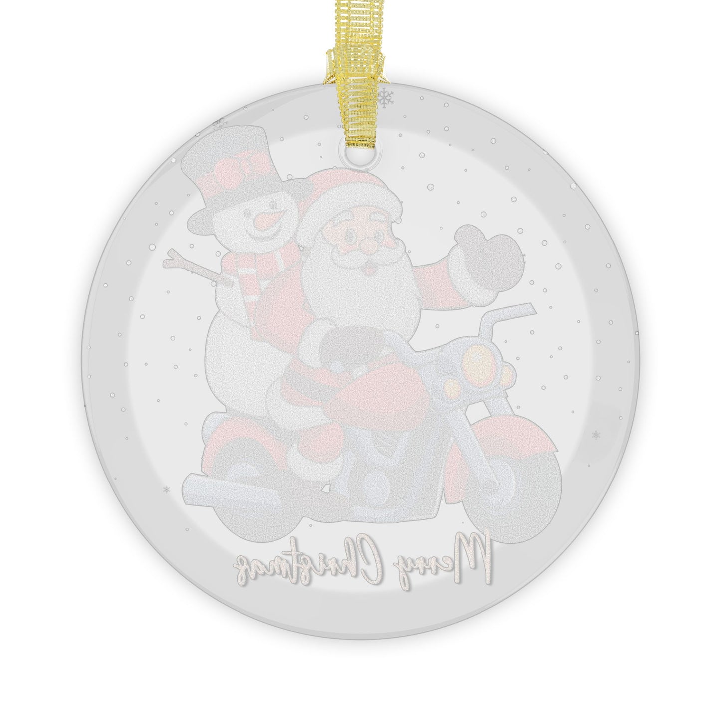 Santa & Snowman, Riding A Motorcycle - Glass Ornaments - 10424