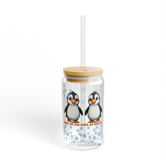 Penguin: Cool As Ice, Cute As Can Be,  Customizable - Sipper Glass, 16oz - 10869