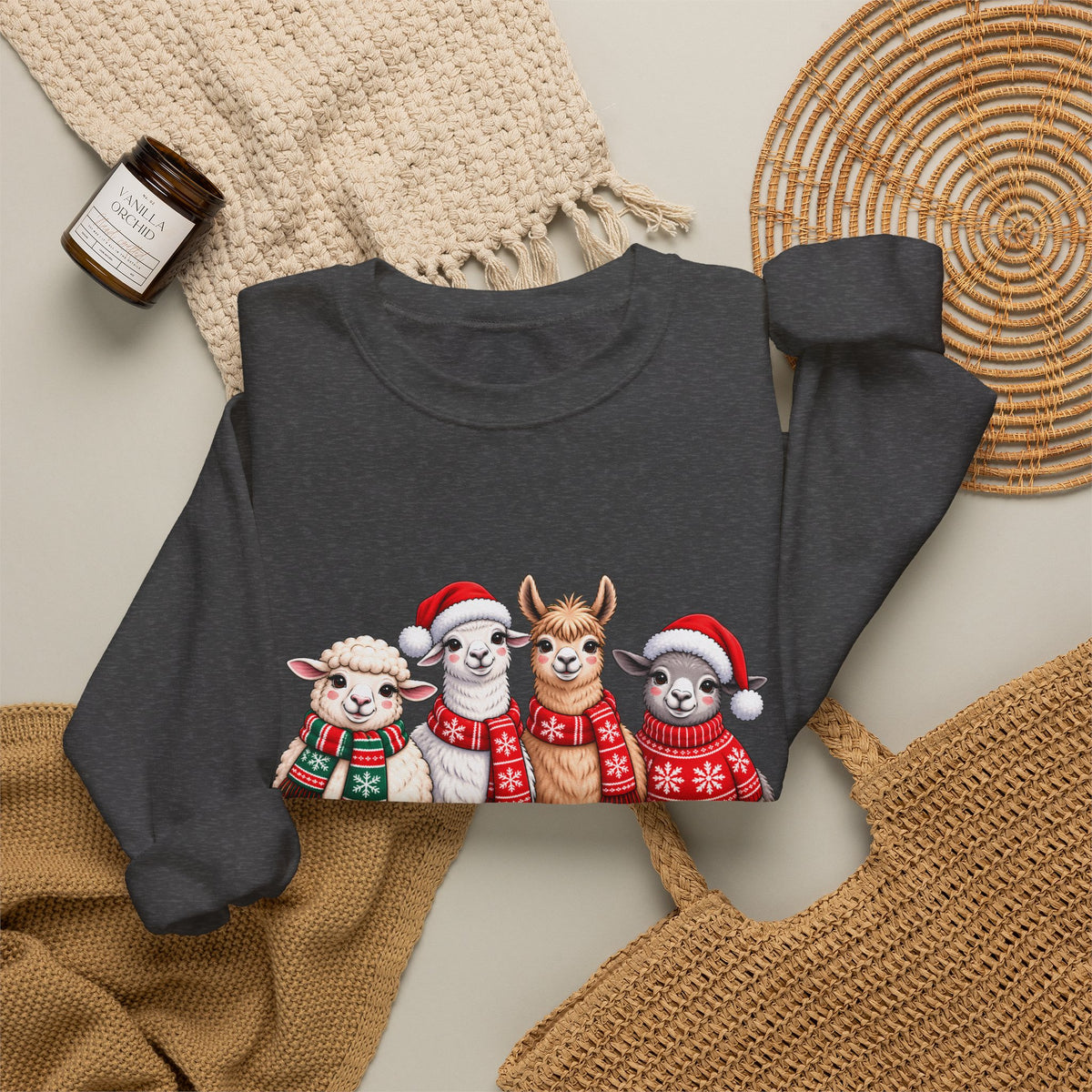 Festive Christmas Animal Friends Sweatshirt, Cute Sheep & Alpaca Holiday Crewneck - 14553