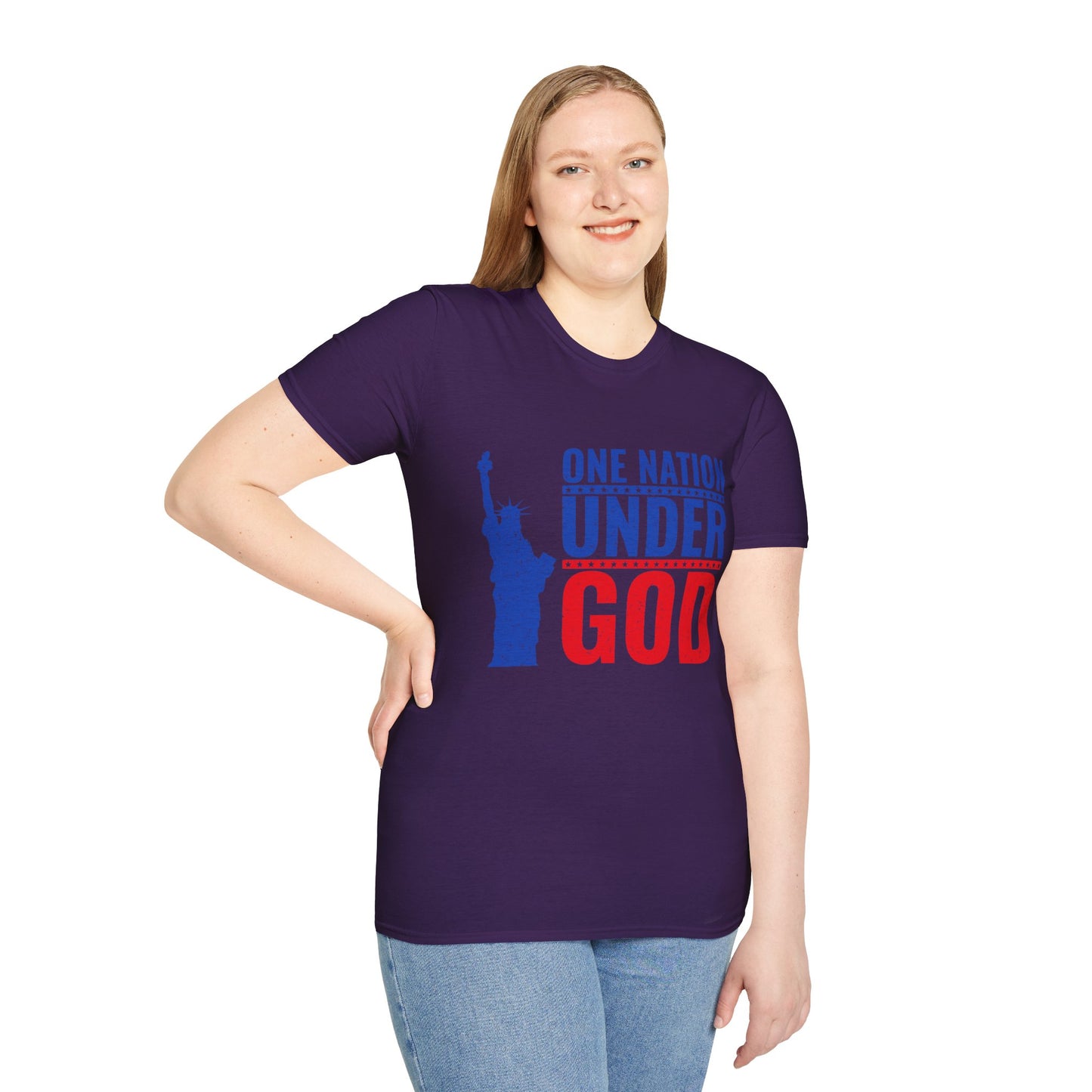 One Nation Under God, Patriotic Softstyle T-Shirt - Independence Day Tee, Fourth of July Shirt, Unisex Comfort Wear, Gift for Veterans - 13494