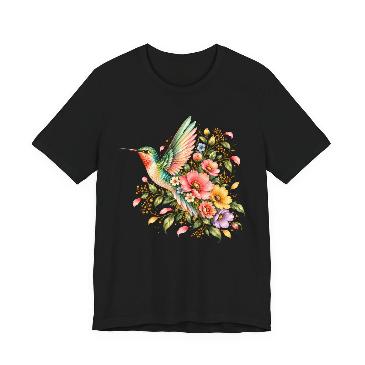 Colorful Hummingbird Floral T-Shirt, Nature Lover Tee - 14516