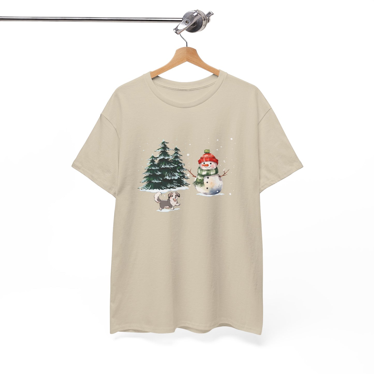 Winter Trees, Snowman & Puppy - Unisex Heavy Cotton Tee - 10278