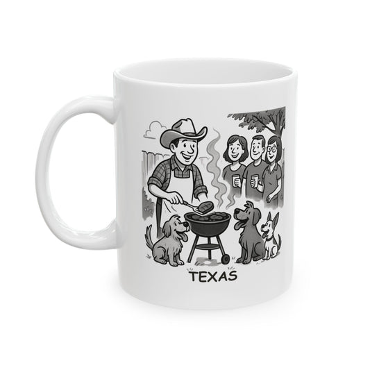 "In Texas, we don’t ‘celebrate’—we host a BBQ and invite everyone, even the neighbors’ dogs." Ceramic Mug - 12748