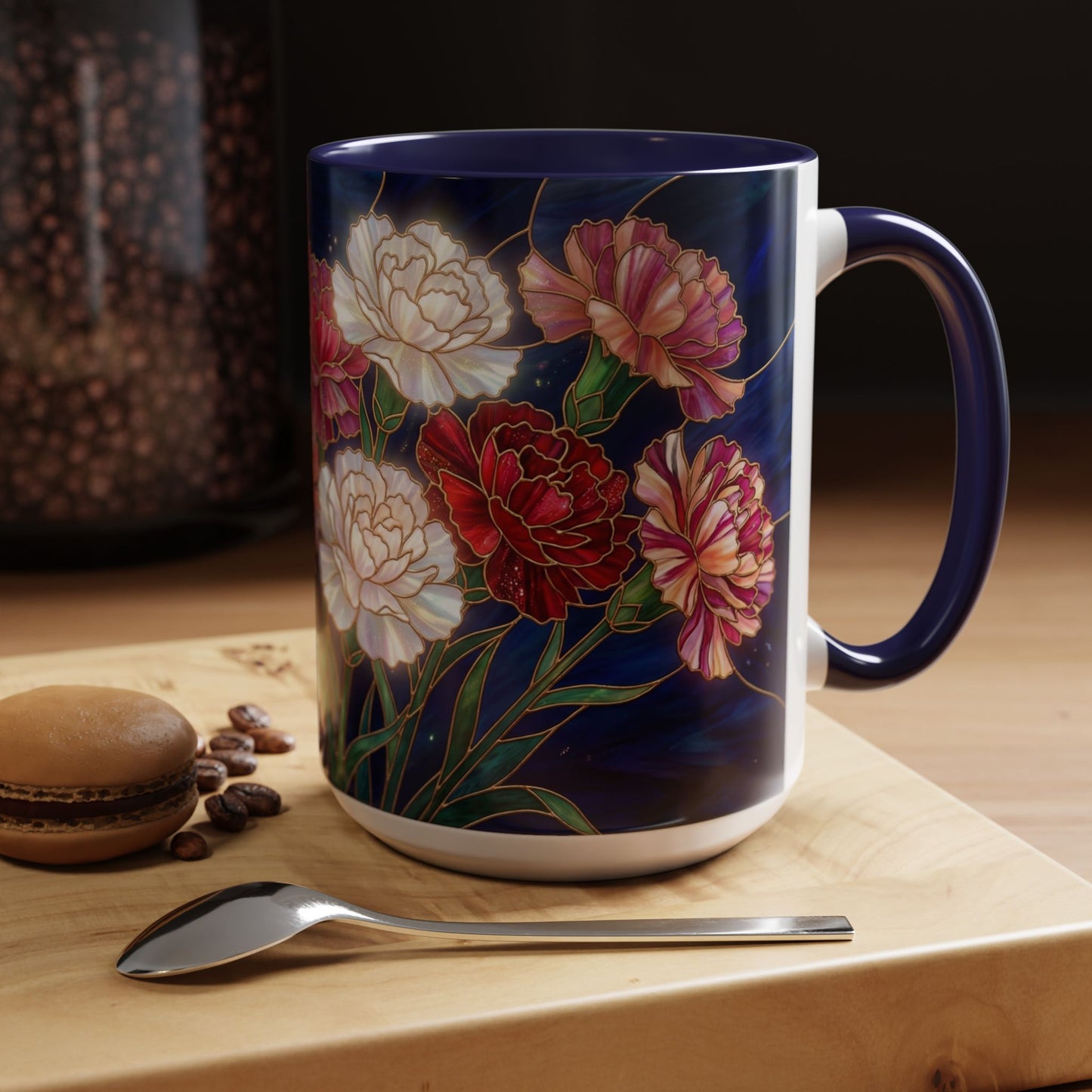 Carnation Floral  Accent Coffee Mug — Stained Glass Design (11/15oz) - 14559