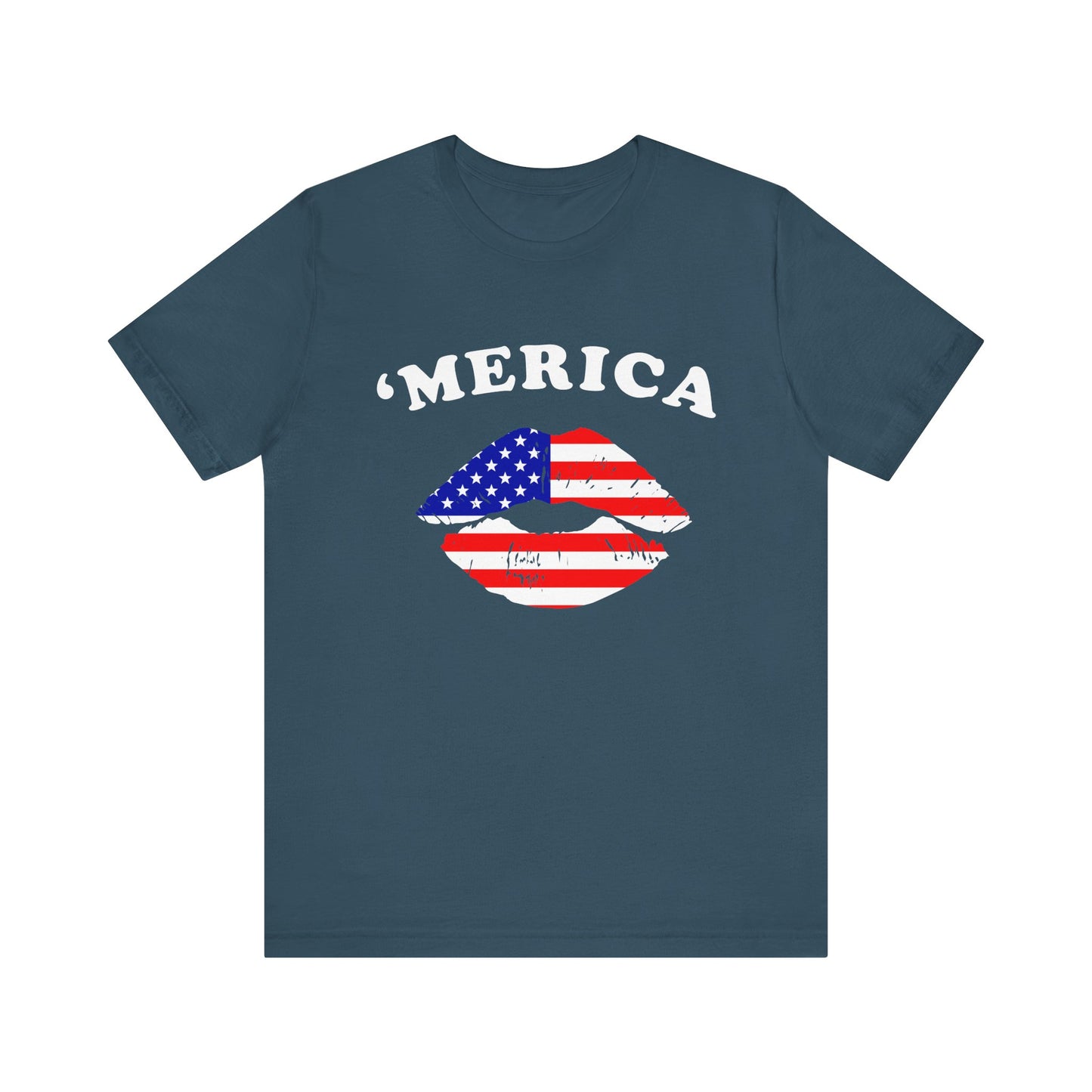 'Merica Unisex Jersey Tee, Patriotic Short Sleeve Shirt, USA Flag Design, Independence Day Apparel, Festival Wear, Summer Casual - 13519