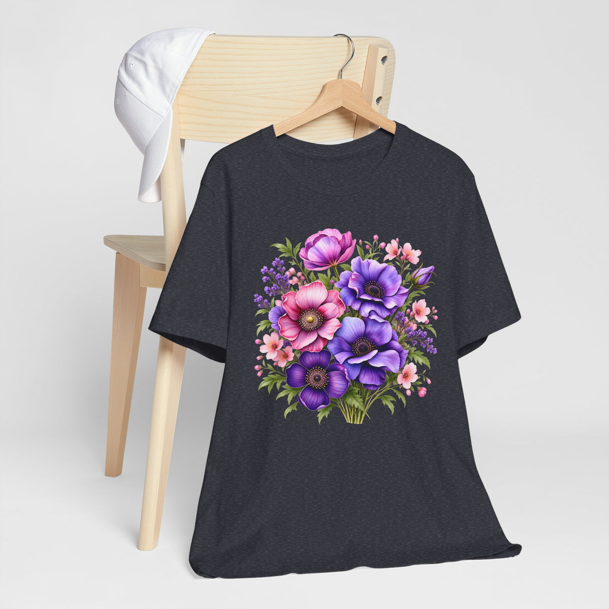 Purple & Pink Floral Bouquet T-Shirt, Colorful Botanical Flower Tee - 14537