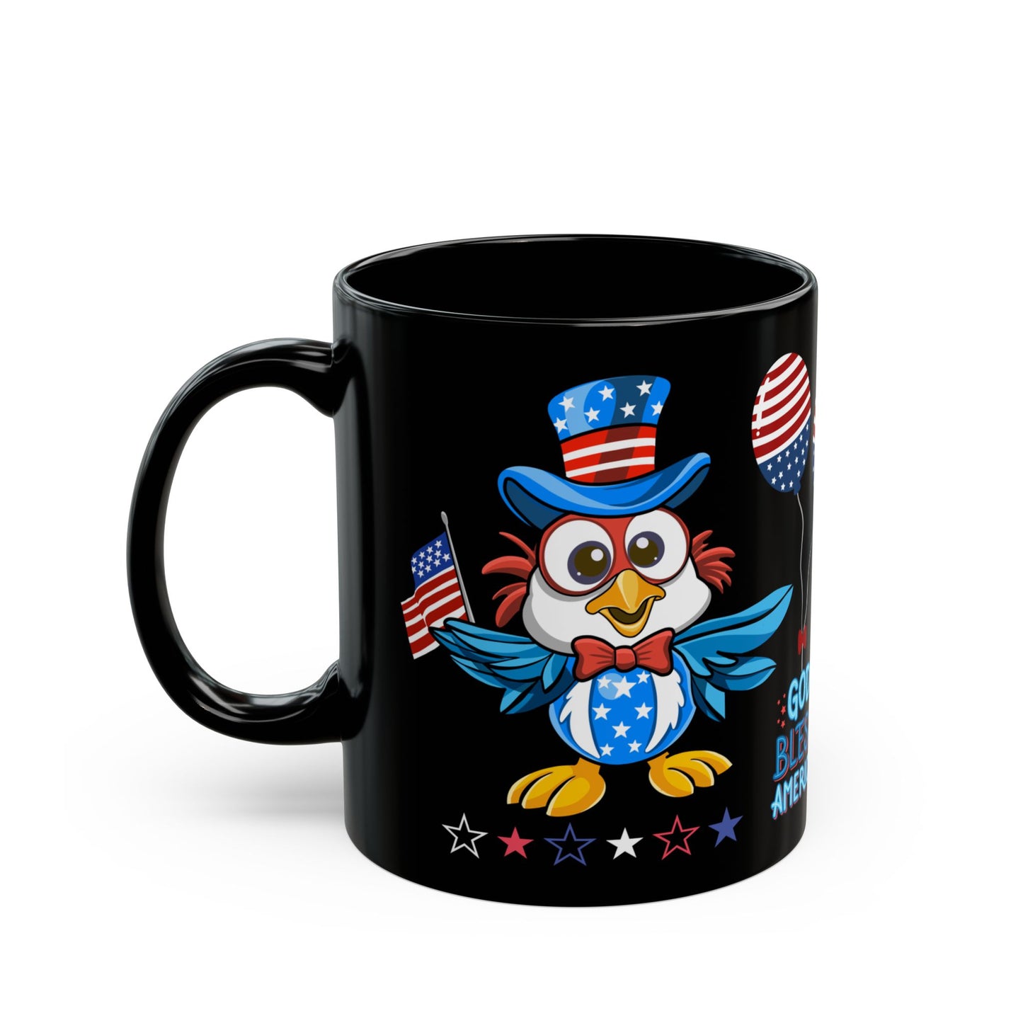 July 4, Patriotic Eagle - Black Mug (11oz, 15oz) - 10577