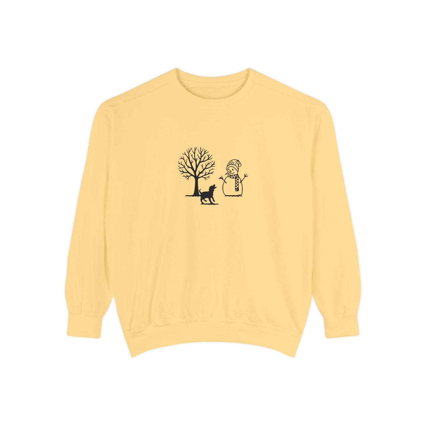 Winter Tree, Snowman, Puppy - Unisex Garment-Dyed Sweatshirt - 10261