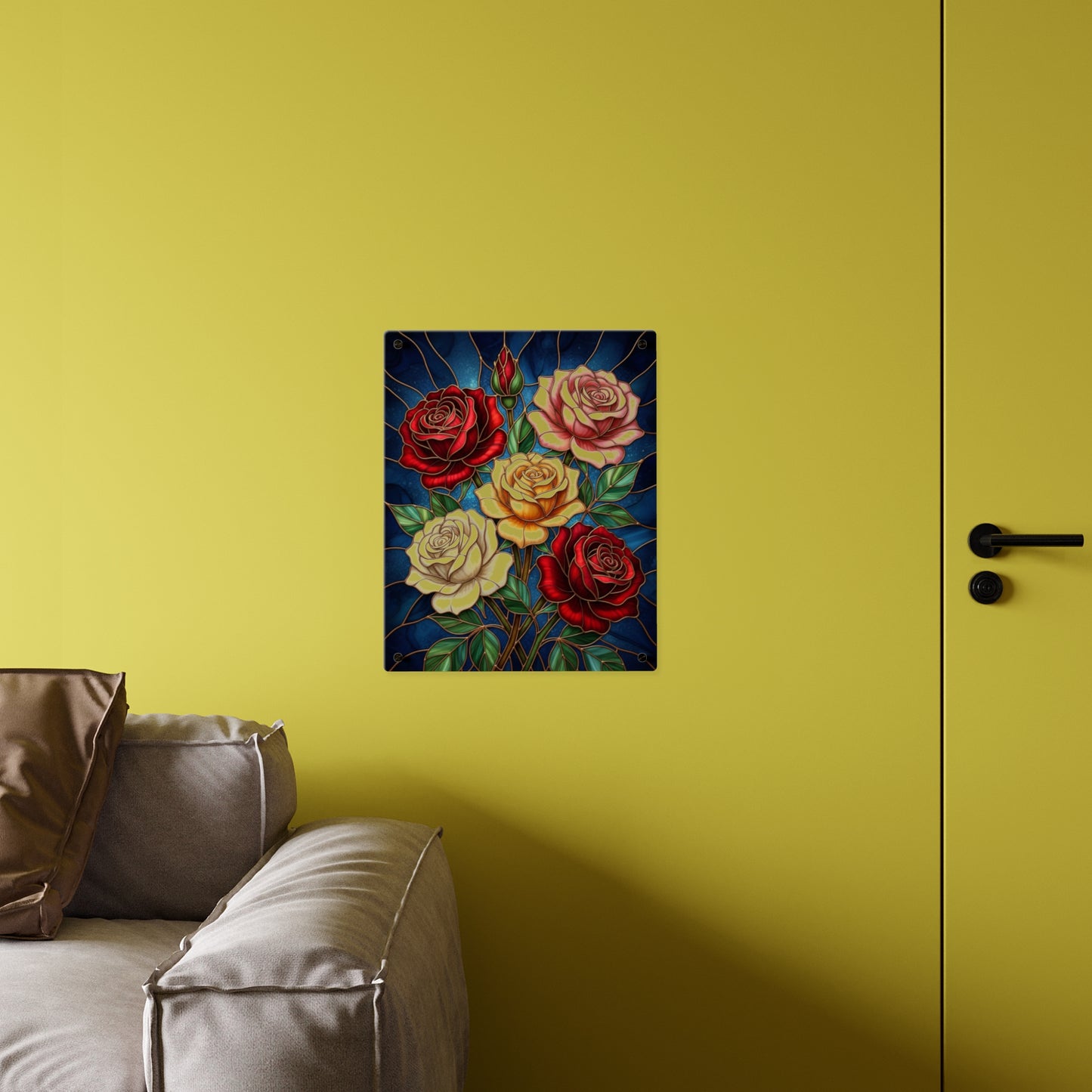 Rose Stained Glass Acrylic Wall Art Panel — Floral Garden Decor - 14604