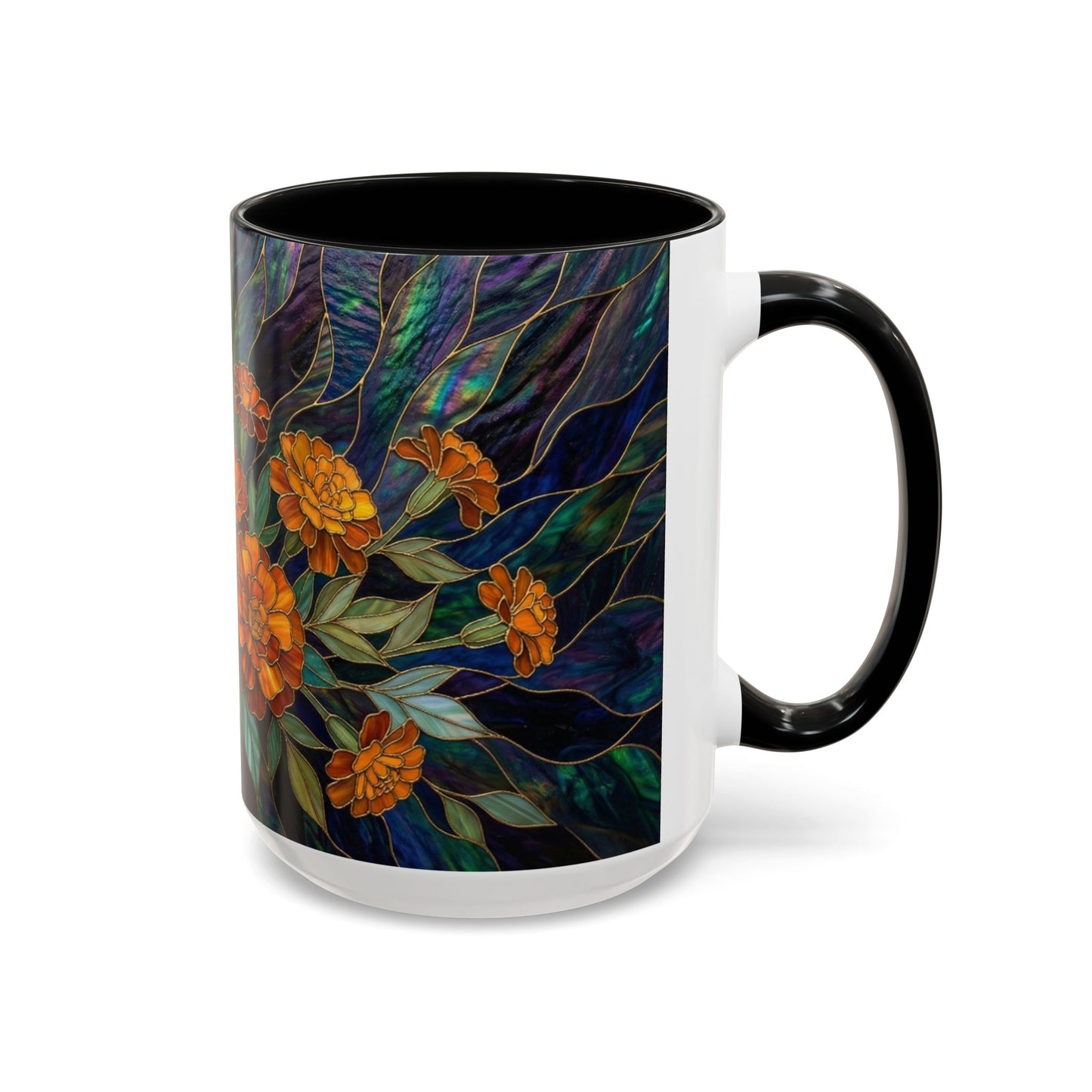 Marigold Floral Coffee Mug — Stained Glass Design  (11/15oz) - 14532