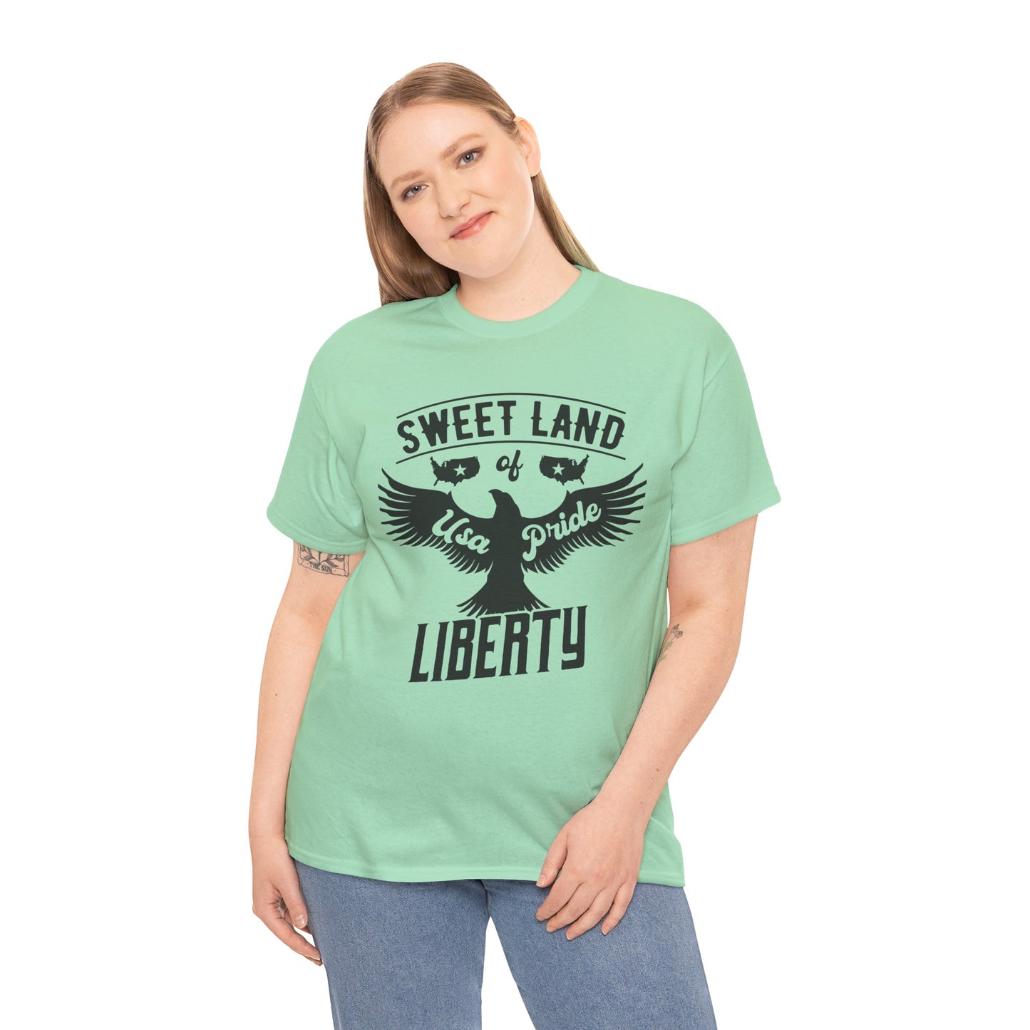 Sweet Land of Liberty Design, Unisex Heavy Cotton Tee: Patriotic T-shirt, Gift for Freedom Lovers, Casual Wear, Independence Day Shirt - 13492