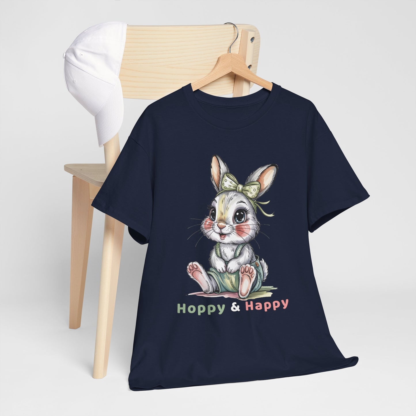 Cute Bunny T-Shirt – “Hoppy & Happy” Easter Rabbit Tee Gift for Kids & Adults - 14848