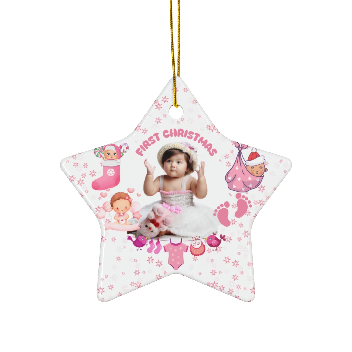 First Christmas, Baby Girl, Customizable  - Ceramic Ornament, 4 Shapes - 10017