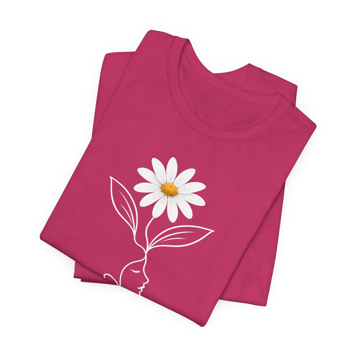 Daisy Woman Face T-Shirt, Minimalist Floral Line Art Tee - 14522