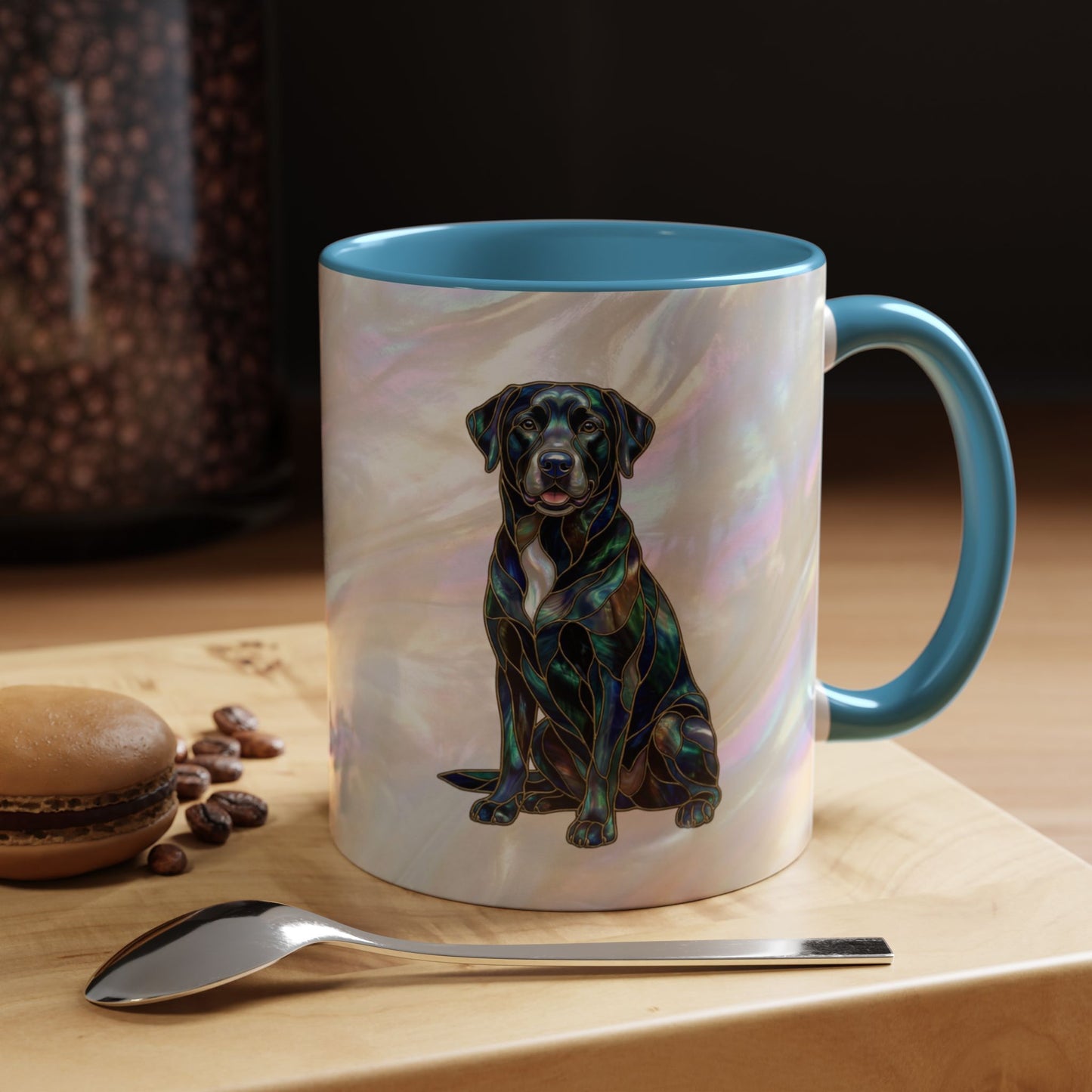 Black Labrador Accent Coffee Mug -Stained Glass Style (11/15oz) 14618
