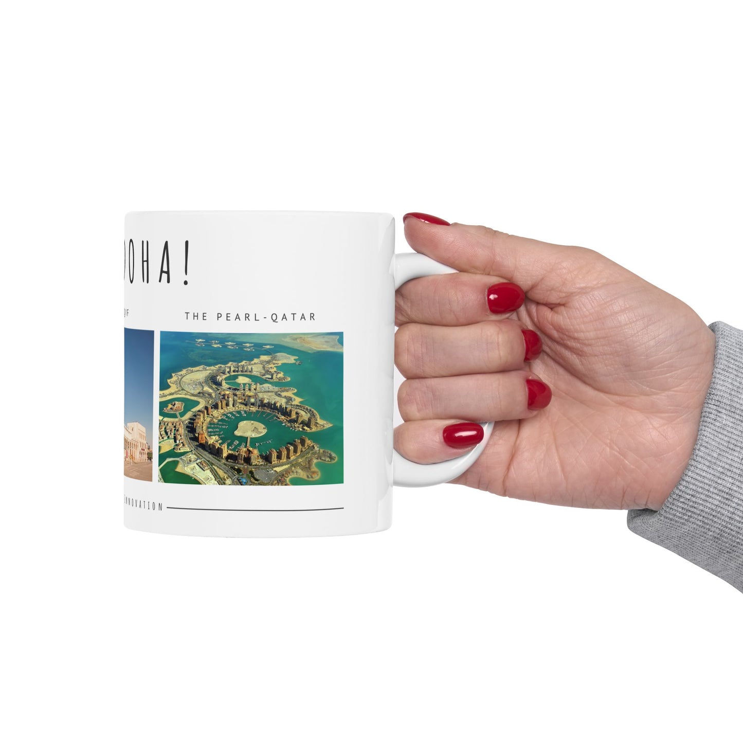 Hello Doha! Ceramic Travel Mug - 11oz & 15oz | Souq Waqif Art Design - 12108